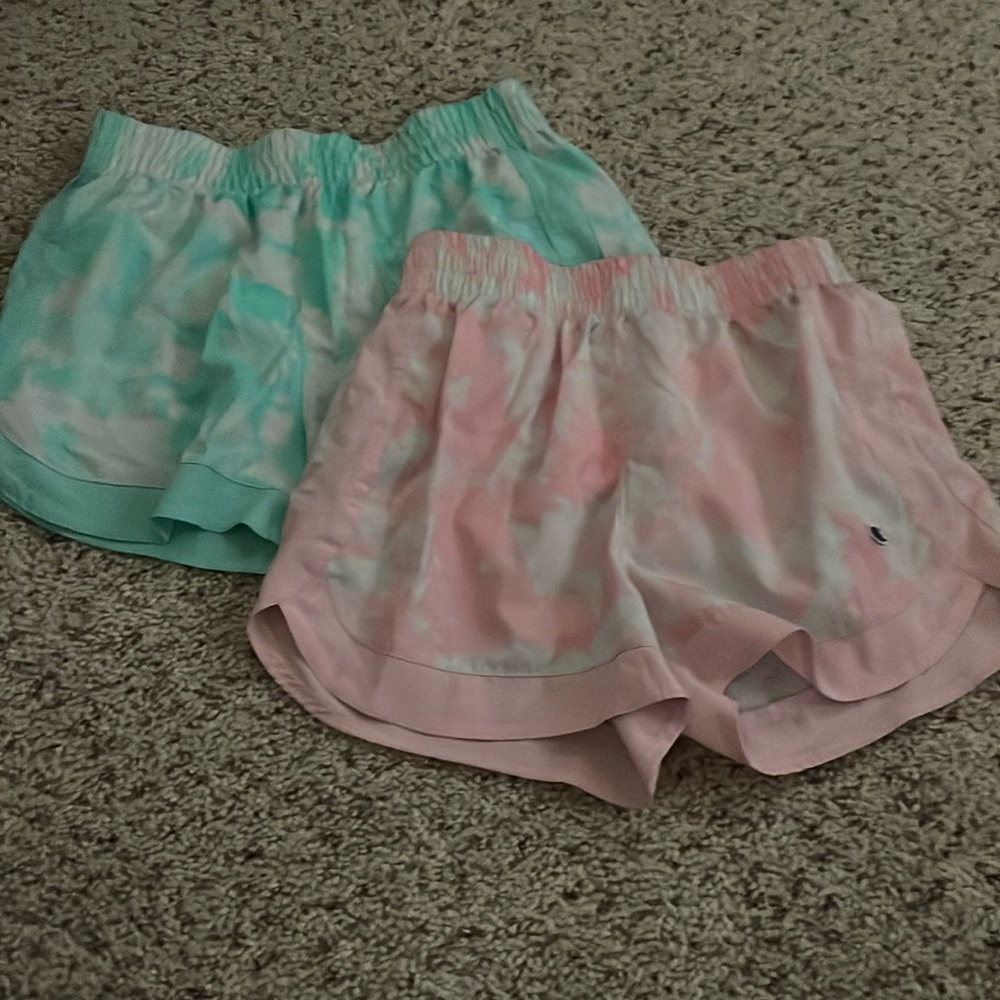 Pink and teal marble athletic shorts